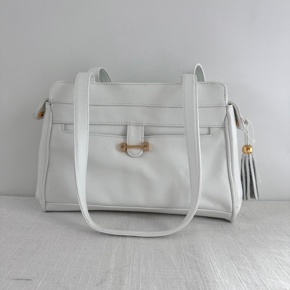 Vintage Y2K Toni White Shoulder Bag Minimalist Gold‎ Bar Hardware 1990s